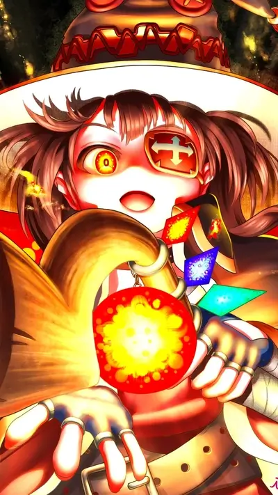 A girl with fiery red and yellow magic