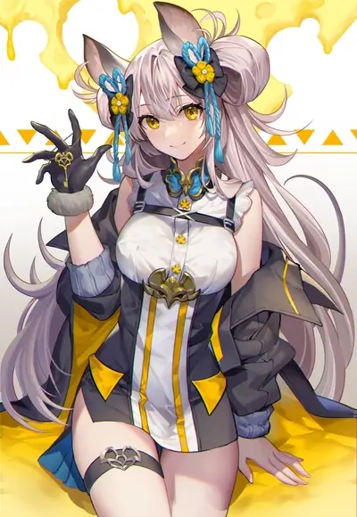 A girl with fox ears and long hair holds a key