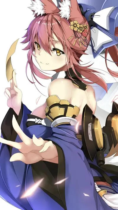A girl with fox ears in a blue and gold outfit