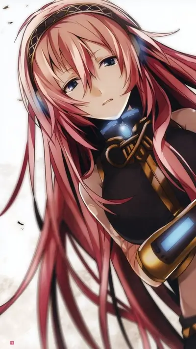A girl with long pink hair and a gold and black outfit