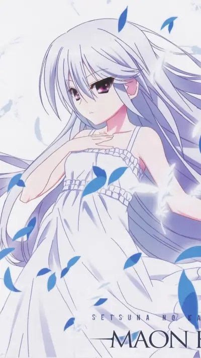 A girl with long white hair in a white dress