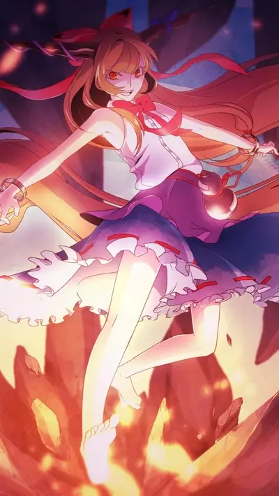 A girl with orange hair in a fiery scene