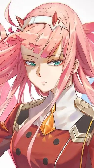 A girl with pink hair and a red outfit