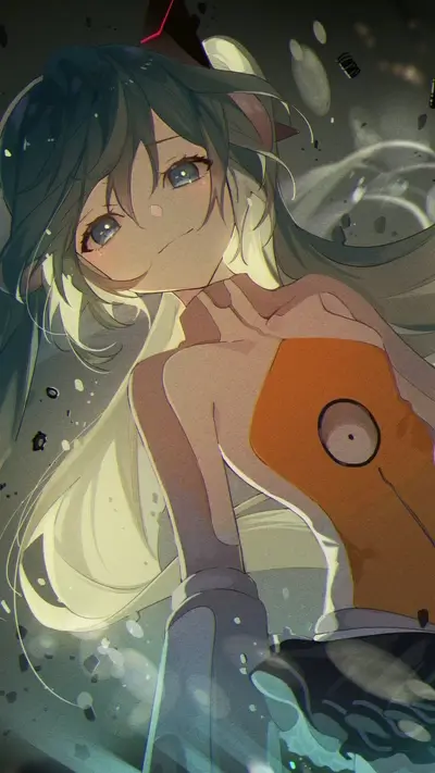 A girl with teal hair in a futuristic setting