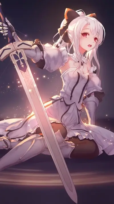 A girl with white hair and a sword
