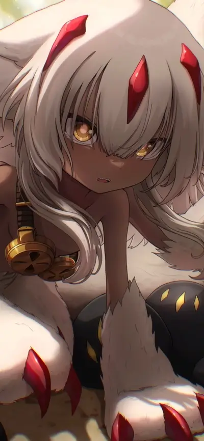 A girl with white hair and red claws