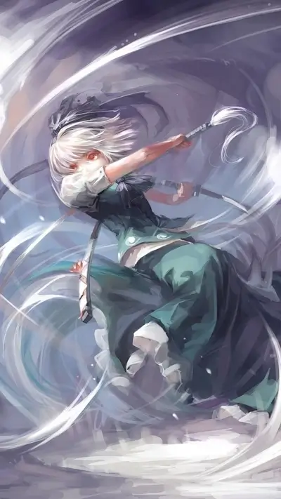 A girl with white hair wielding a weapon