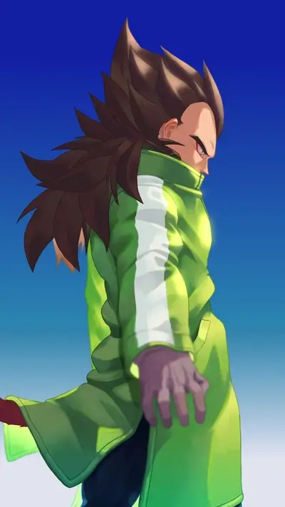A green-clad figure with spiky brown hair, viewed from the side