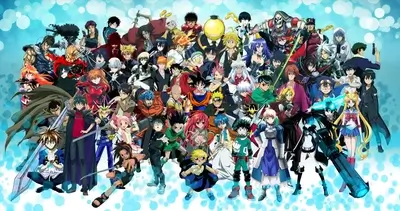A large group of popular anime characters