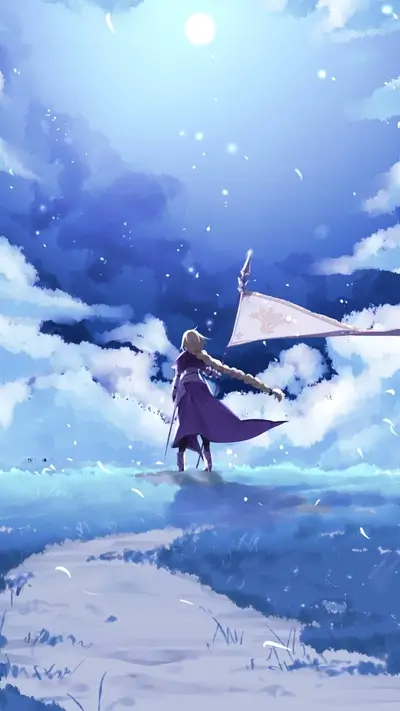 A lone figure stands before a vast, serene landscape