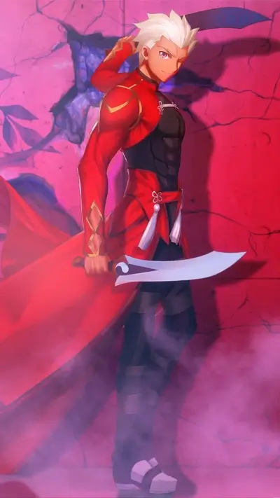 A male character in red clothing, holding a sword