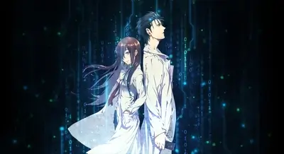 A Man and Woman in White Shirts with Binary Code in the Background