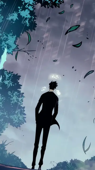 A man in a suit stands in the rain