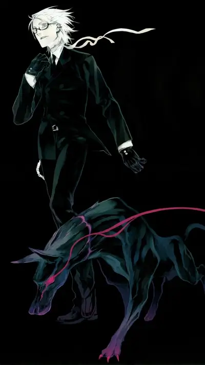 A man in a suit with a dark dog-like creature