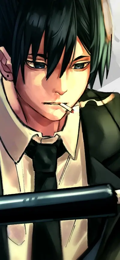A man smoking, holding a bat