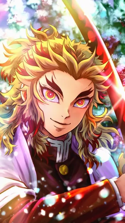 A portrait of a character with fiery hair and intense eyes