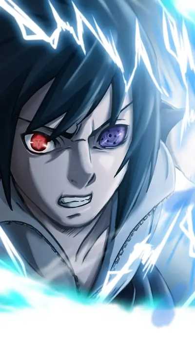 A powerful anime character with intense eyes and lightning