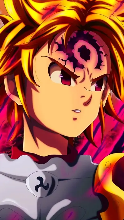 A powerful character with intense eyes and fiery hair
