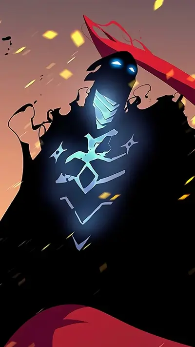 A powerful figure wielding a red weapon