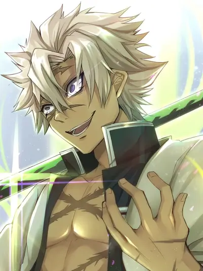 A powerful male character with spiky white hair