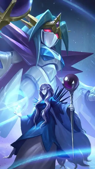 A powerful sorceress and her majestic mecha