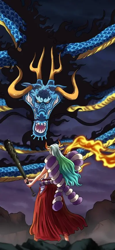 A powerful woman confronts a monstrous dragon
