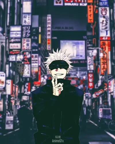 A stylish anime character in a bustling city
