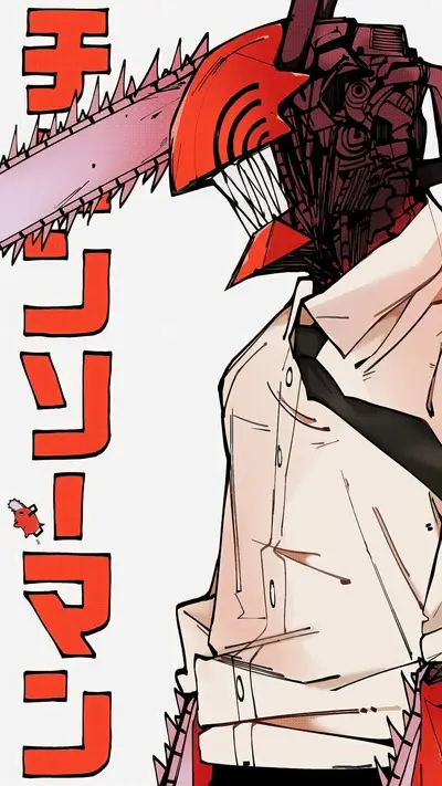 A stylized character with a chainsaw