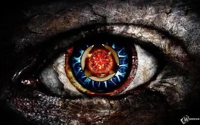 A stylized eye with a glowing, intricate center