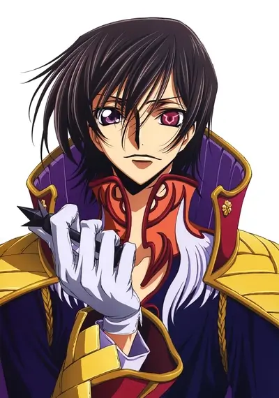 A stylized portrait of Lelouch Lamperouge