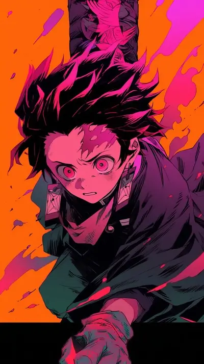 A vibrant illustration of a character, dynamic pose, dark clothing