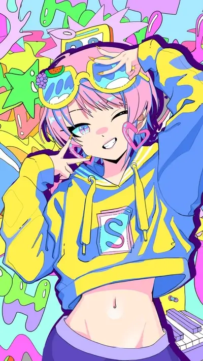 A vibrant illustration of a girl with pink hair