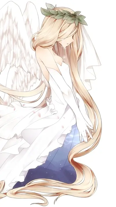 A weeping angel in a white dress
