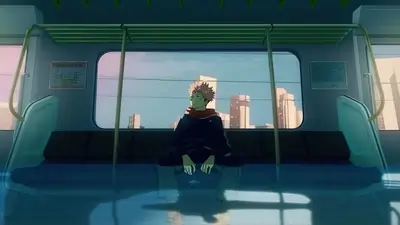 A young man sits alone on a flooded train car