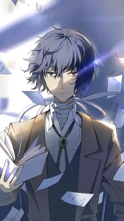 A young man with blue hair, holding a book