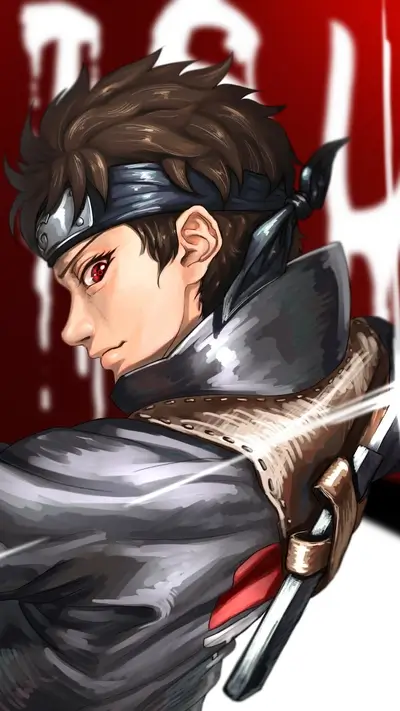 A young man with brown hair and red eyes