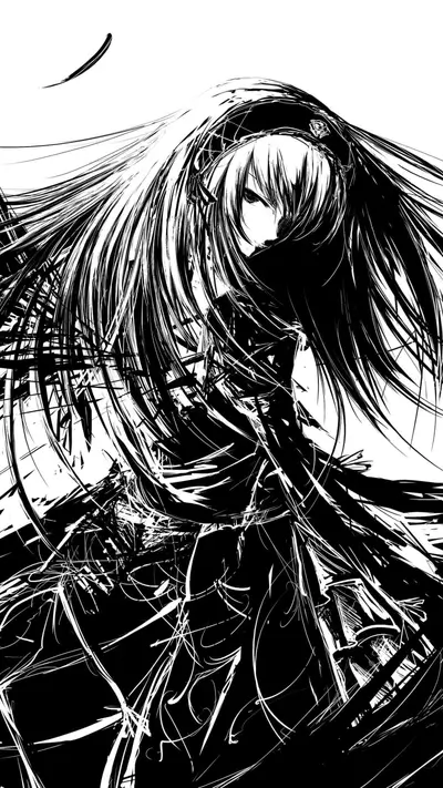 Abstract monochrome art of a girl with long hair