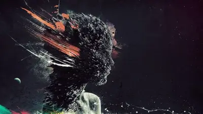 Abstract portrait, dark colors, space elements
