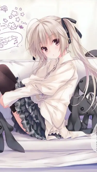 Adorable anime girl lounging on a couch