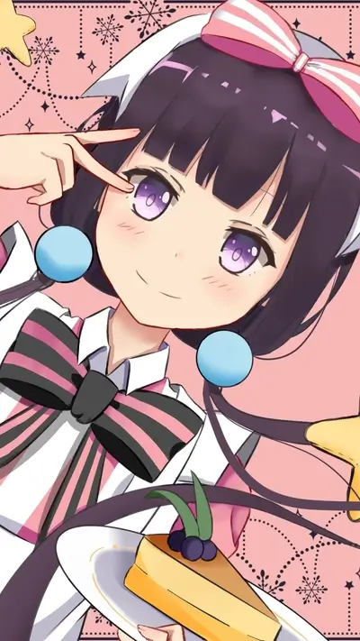 Adorable anime girl with dessert and sweet expression