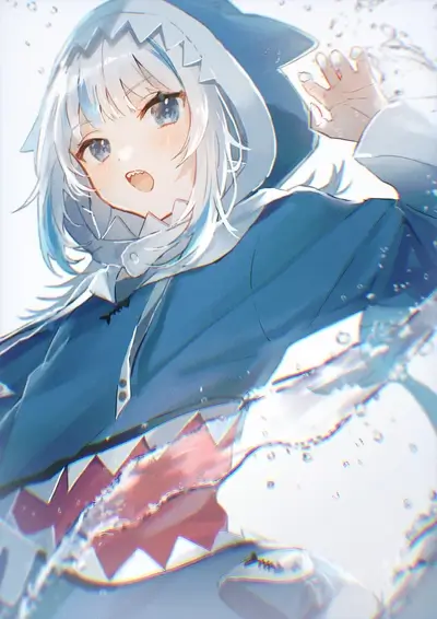 Adorable anime girl with shark hoodie, ready for anything