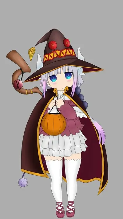 Adorable chibi character in witch costume