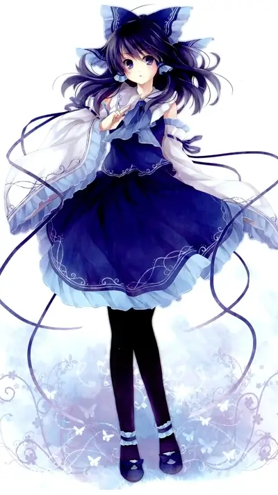 Adorable girl with dark hair and blue dress