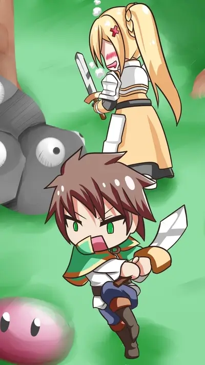 Adventurers facing monsters in a fantasy world