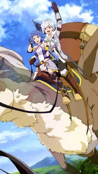 Adventurers riding creature, enjoying sky