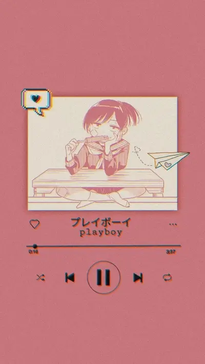 Aesthetic music player screen with a girl illustration