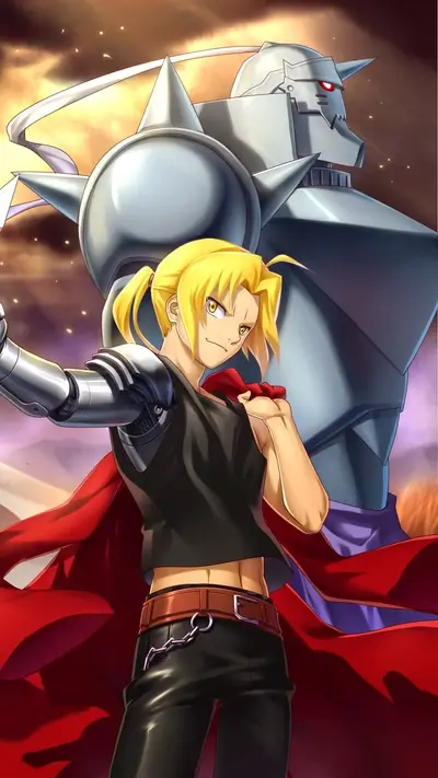 Alchemist with automail arm and his giant metal companion