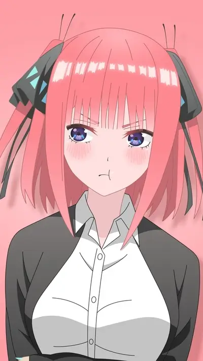 An anime girl with pink hair and a displeased expression