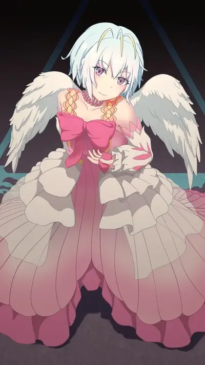 Angel girl in a frilly pink dress, with wings