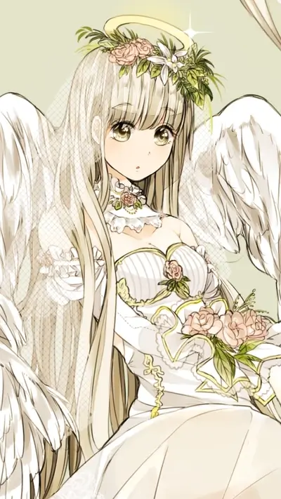 Angel girl in white dress with flower crown